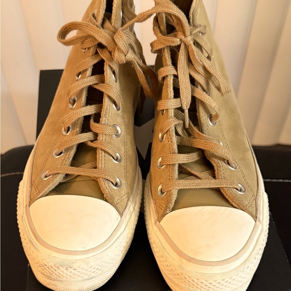Converse Sand and White Suede-like Platform High-Top Sneakers